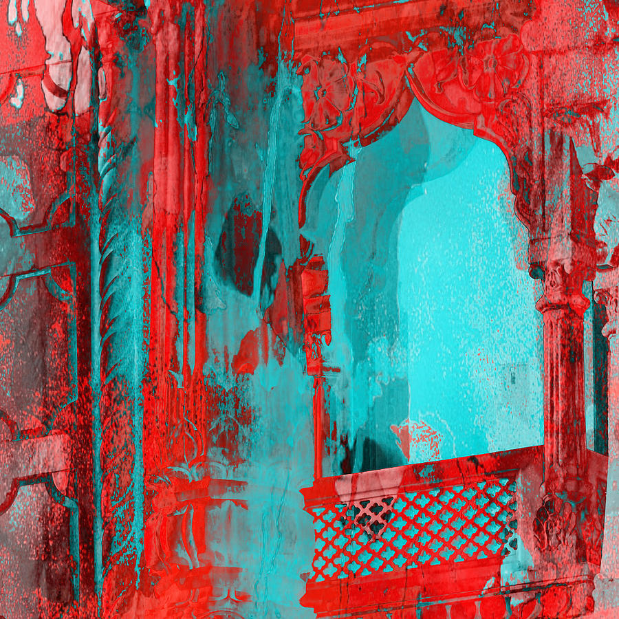 Abstract Square Turquoise Red Exotic Travel Window India 1k Photograph by Sue Jacobi