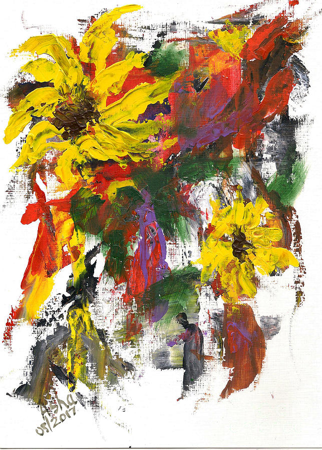 Abstract Sunflowers Painting by Asha Sudhaker Shenoy