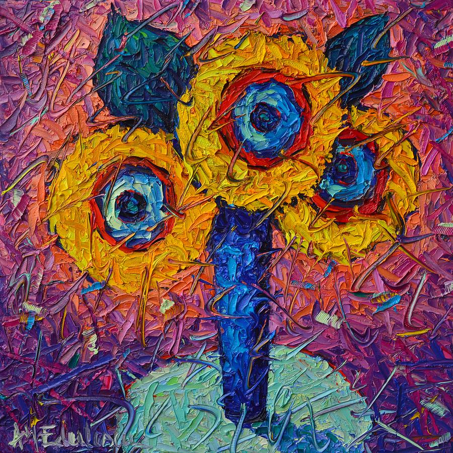 Abstract Sunflowers Contemporary Impressionism Impasto Palette Knife Oil Painting Ana Maria Edulescu Painting by Ana Maria Edulescu