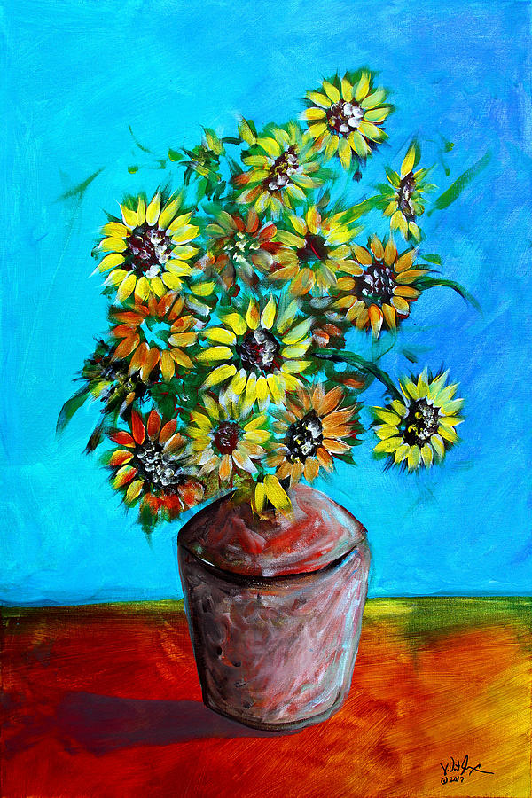 Abstract Sunflowers w/Vase Painting by J Vincent Scarpace