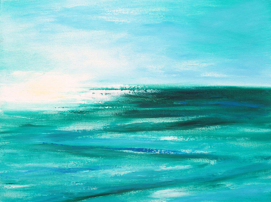 Abstract Sunset in Blue and Green 2 Painting by Gina De Gorna