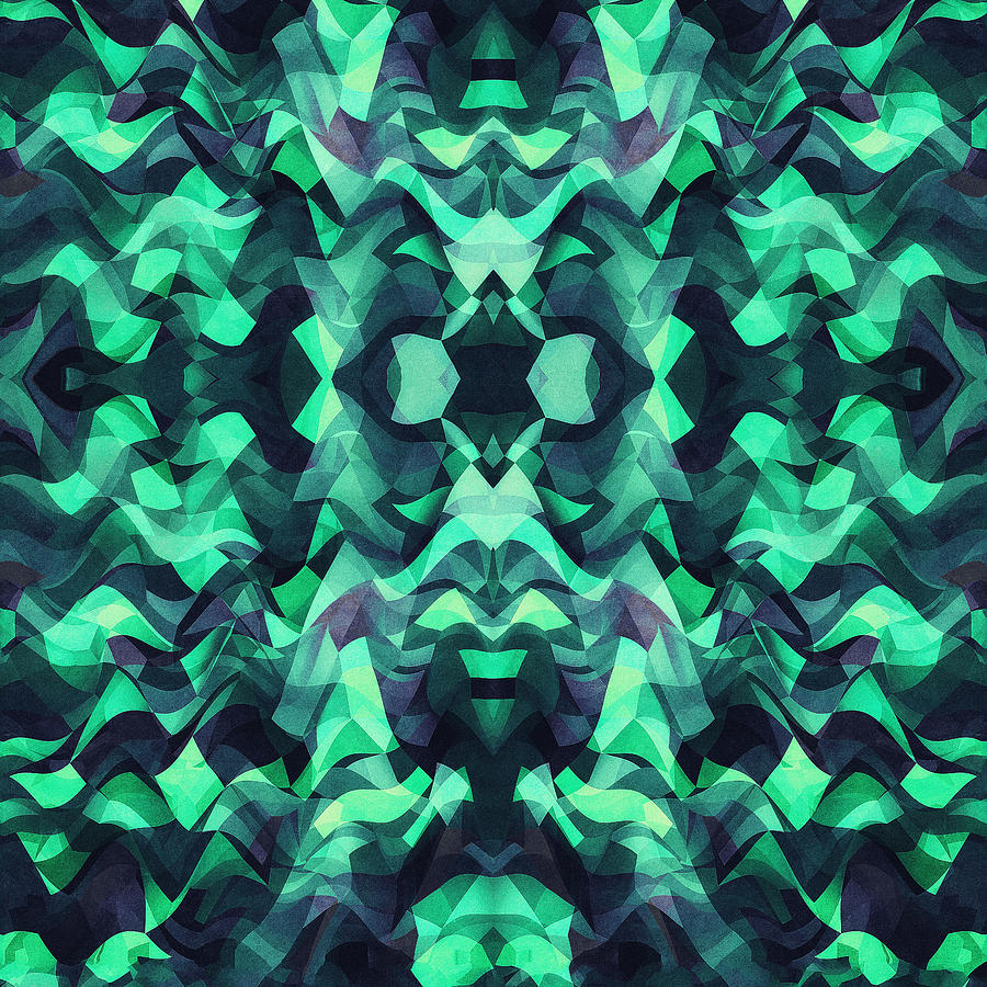 Abstract Digital Art - Abstract Surreal Chaos theory in Modern poison turquoise green by Philipp Rietz