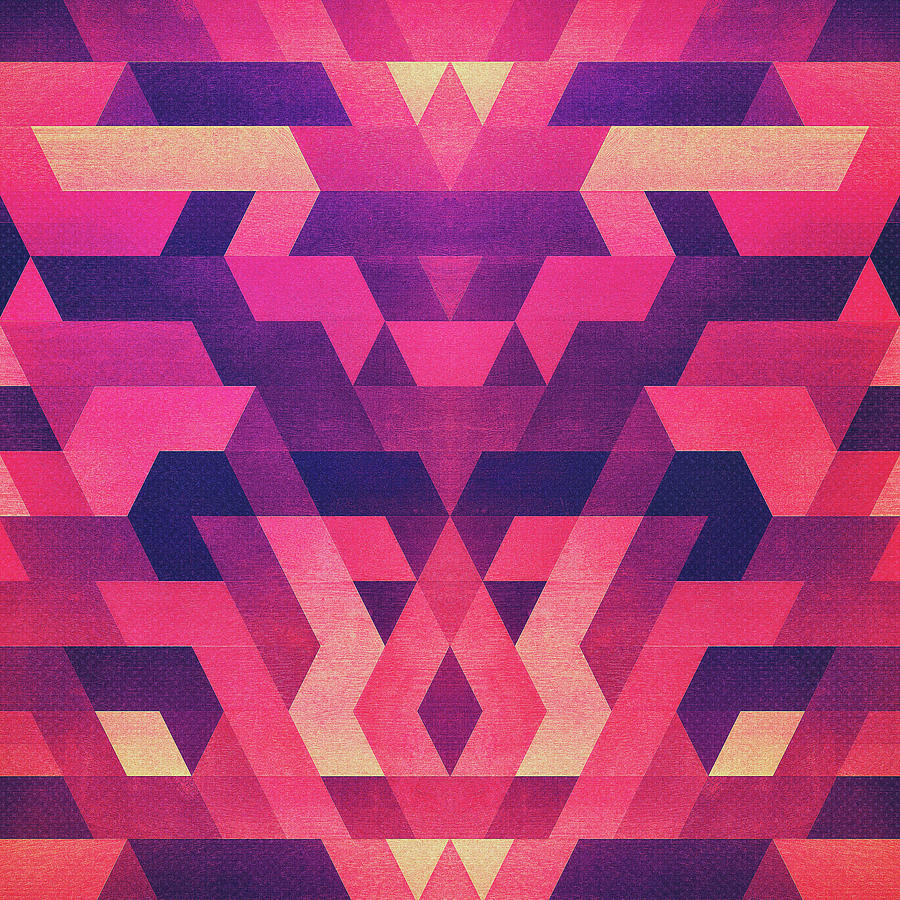 Abstract Digital Art - Abstract Symertric geometric triangle texture pattern design in diabolic magnet future red by Philipp Rietz