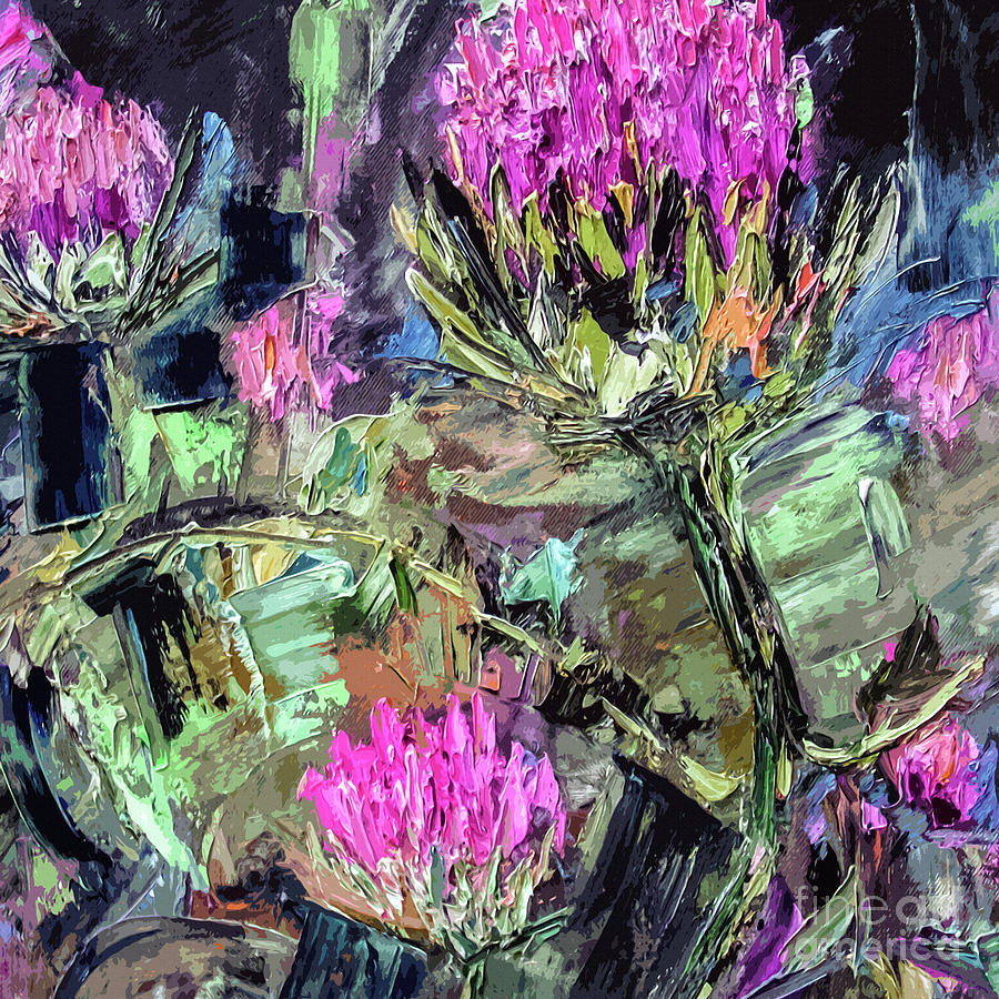 Abstract Thistles Modern Botanical Art Mixed Media by Ginette Callaway