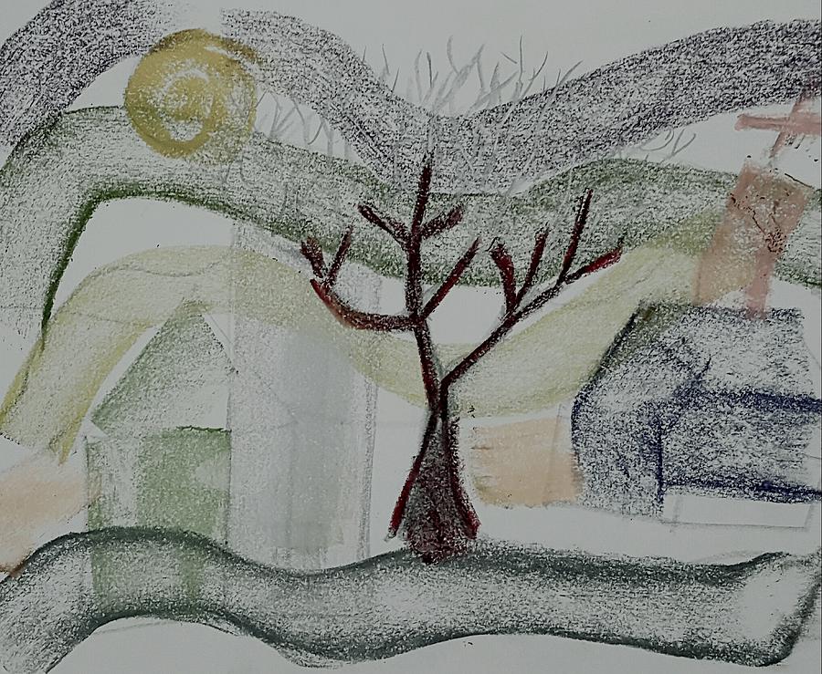 Abstract tree and house Drawing by Hae Kim