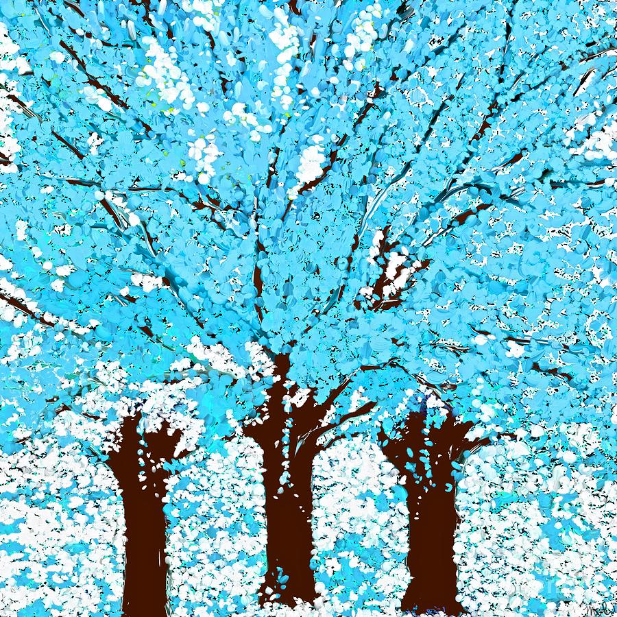 Abstract Trees Are Blue Painting by Saundra Myles