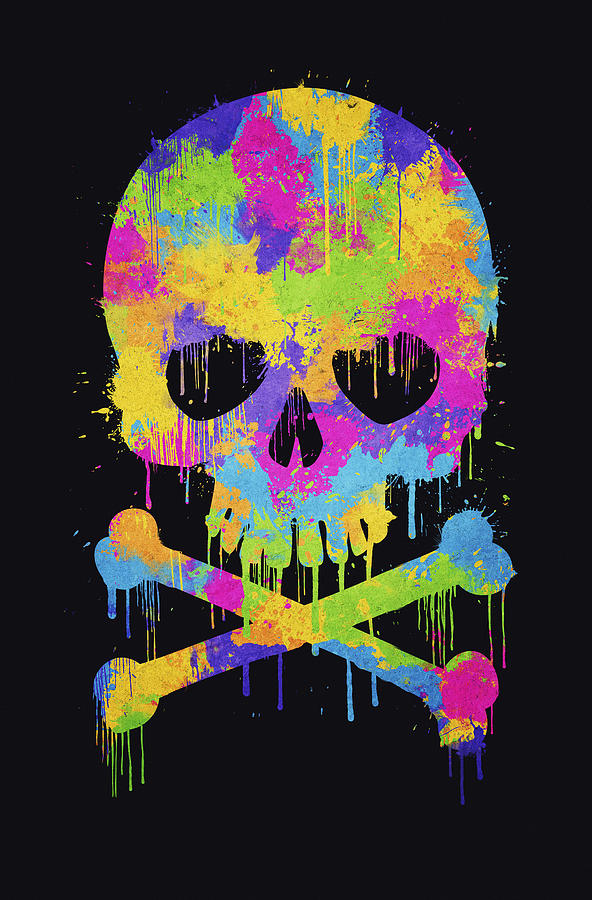 Cool Digital Art - Abstract Trendy Graffiti Watercolor Skull  by Philipp Rietz