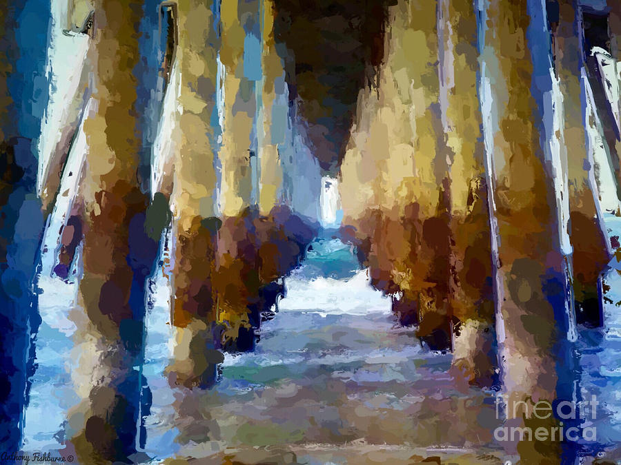 Abstract under pier beach Mixed Media by Anthony Fishburne