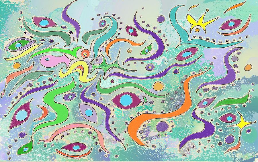 Abstract Undersea Decorative Design - Turquoise Foam Drawing by Julia Woodman