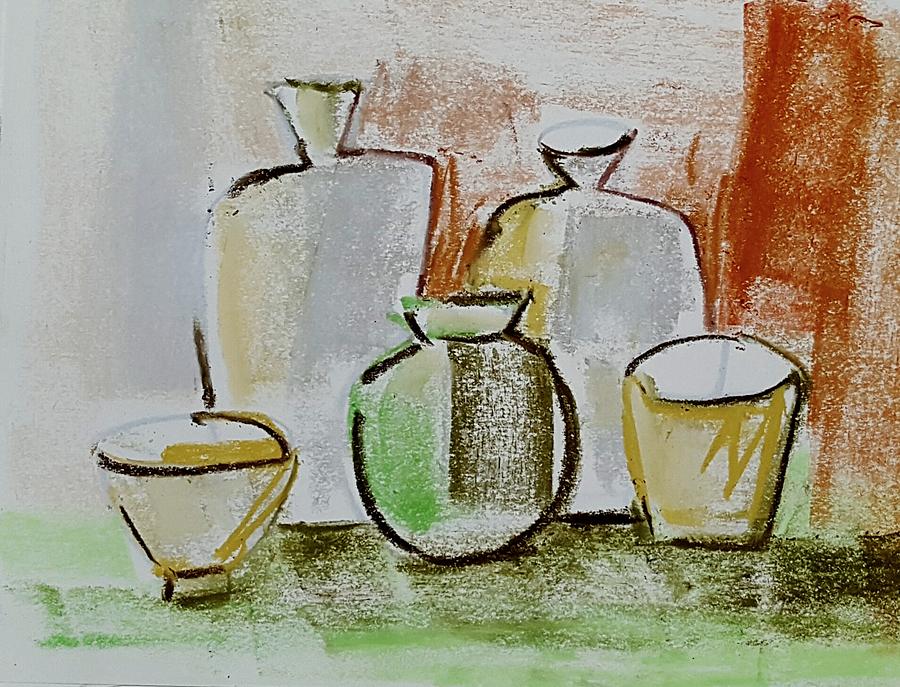 Abstract vase and bowl Drawing by Hae Kim