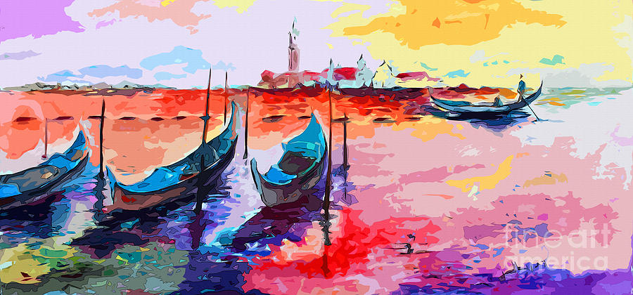 Abstract Venice Gondolas  Painting by Ginette Callaway