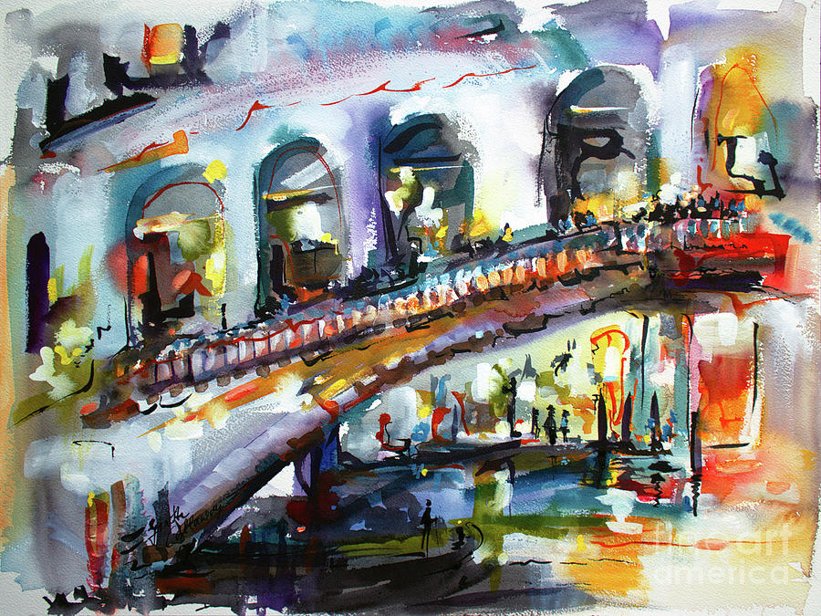 Abstract Venice Reflections under Rialto Painting by Ginette Callaway