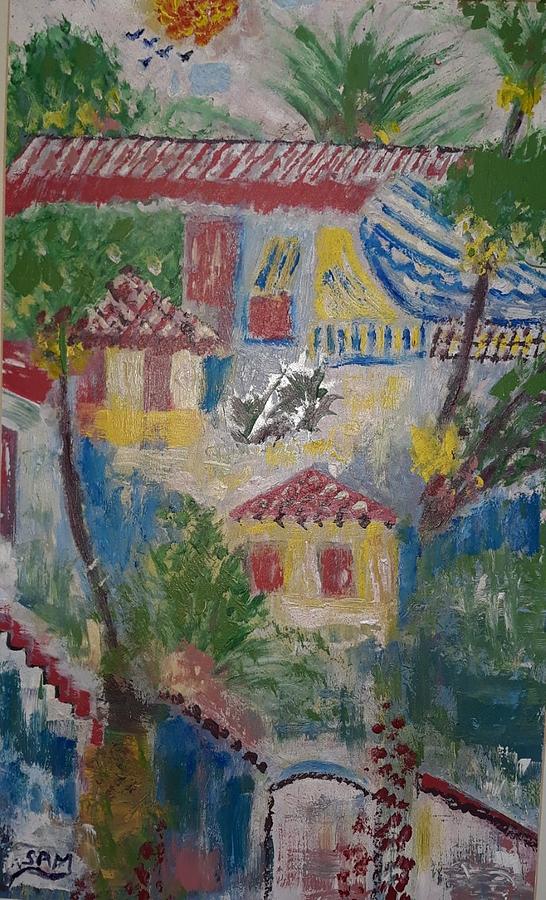 Abstract view of houses in Alicante  Painting by Sam Shaker