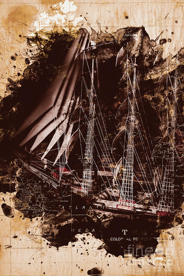 Abstract vintage ship and old world paper map Photograph by Jorgo Photography