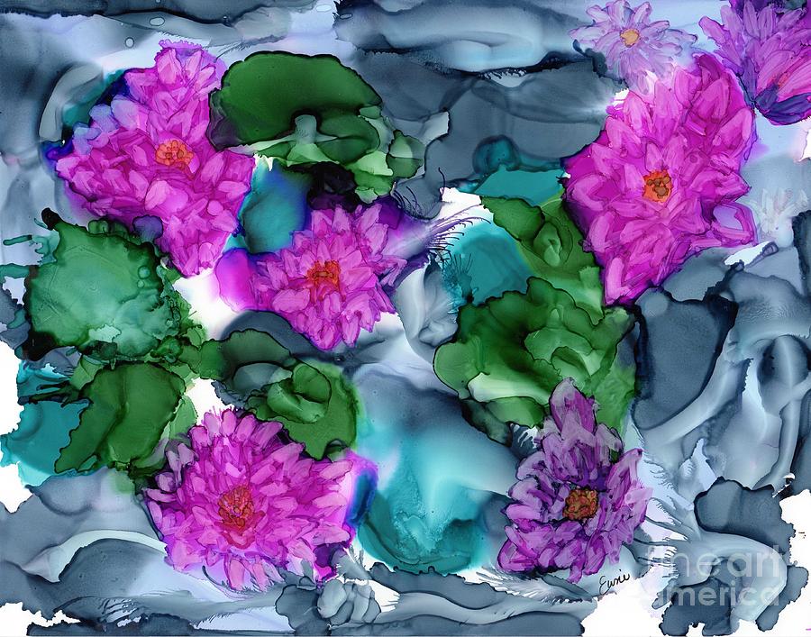 Abstract Water Lilies Painting by Eunice Warfel