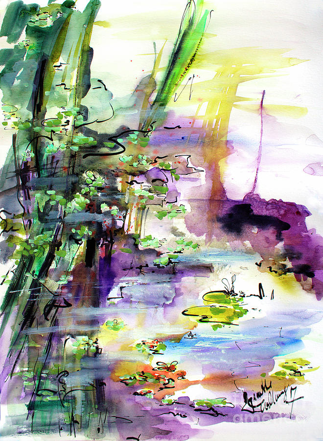 Abstract Water Reflections Pond Life Painting by Ginette Callaway