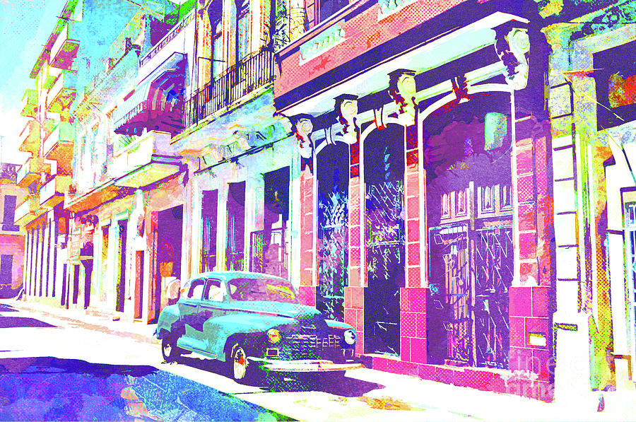 Abstract Watercolor - Havana Cuba Classic Car I Mixed Media by Chris Andruskiewicz
