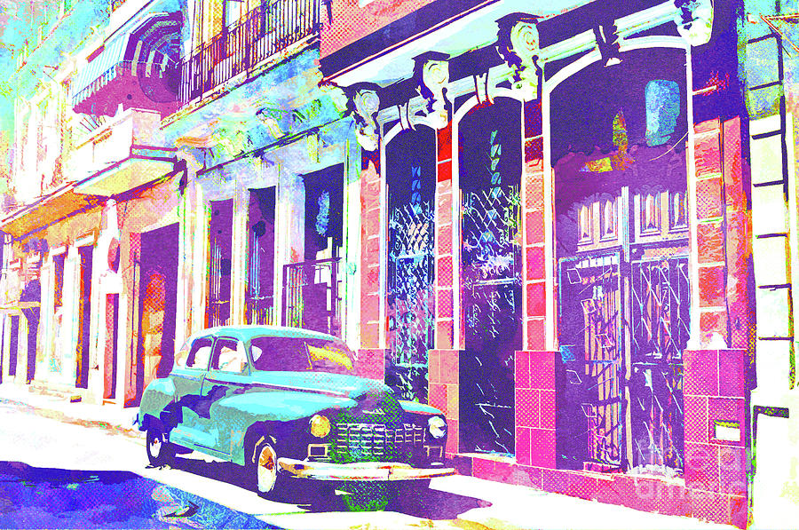 Abstract Watercolor - Havana Cuba Classic Car II Mixed Media by Chris Andruskiewicz