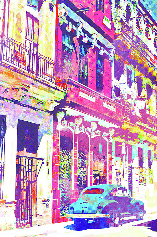 Abstract Watercolor - Havana Cuba Classic Car III Mixed Media by Chris Andruskiewicz