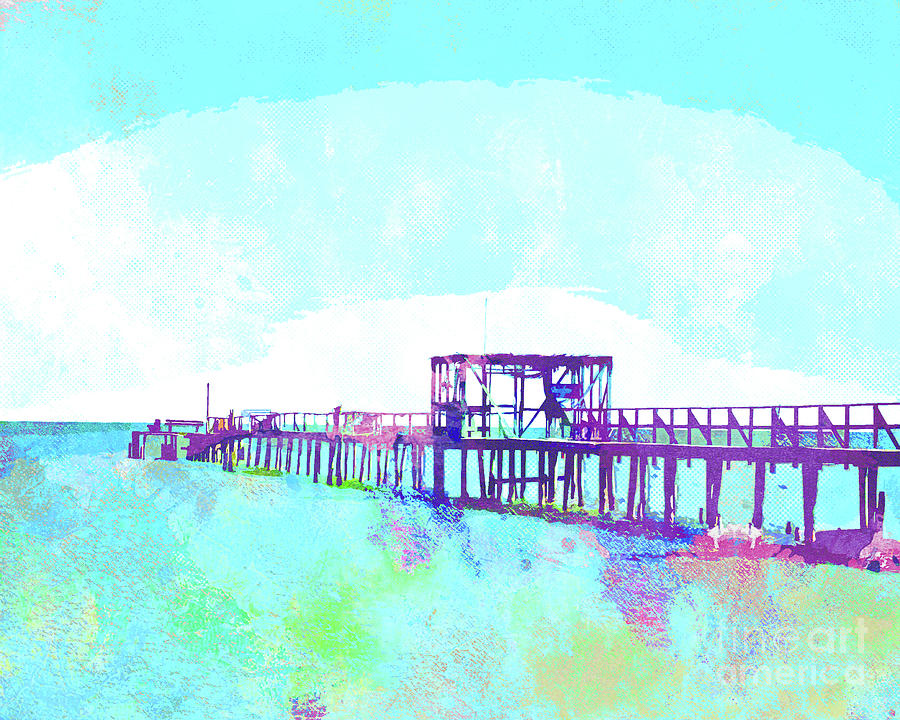 Abstract Watercolor - Texas Fishing Pier Painting by Chris Andruskiewicz