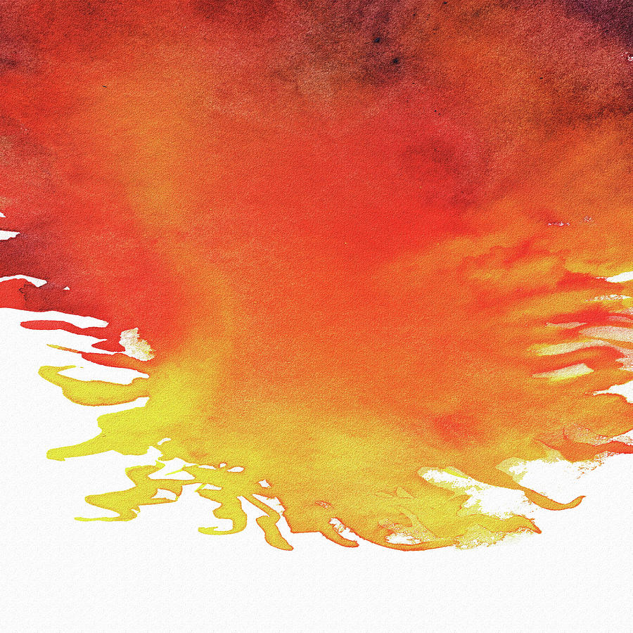 Abstract Watercolor Wash And Splash Hot Yellow And Red Painting