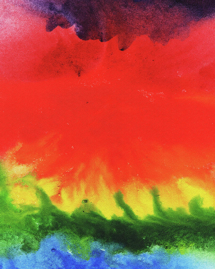 Abstract Watercolor Wash And Splash Rainbow Ocean Painting