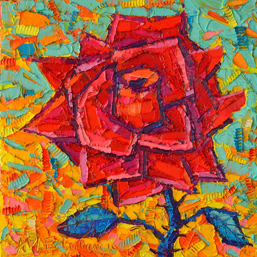 Abstract Wild Rose - Modern Impressionist Palette Knife Oil Painting By Ana Maria Edulescu Painting by Ana Maria Edulescu