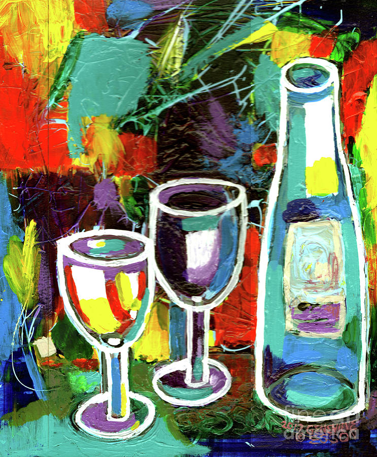 Wine Painting - Abstract Wine Lovers by Genevieve Esson