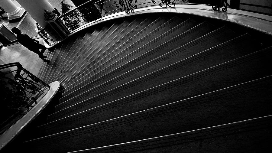 Abstraction Fragment of spiral staircase of railing Black and White ...