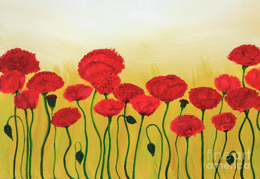 Abstraction Red Poppies Yellow Background Photograph