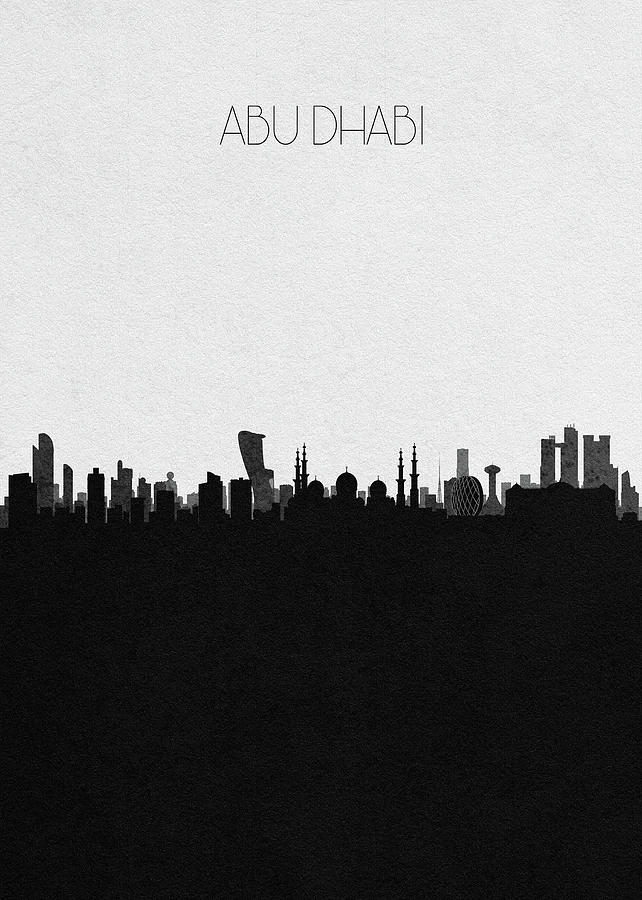 Black And White Mixed Media - Abu Dhabi Cityscape Art by Inspirowl Design