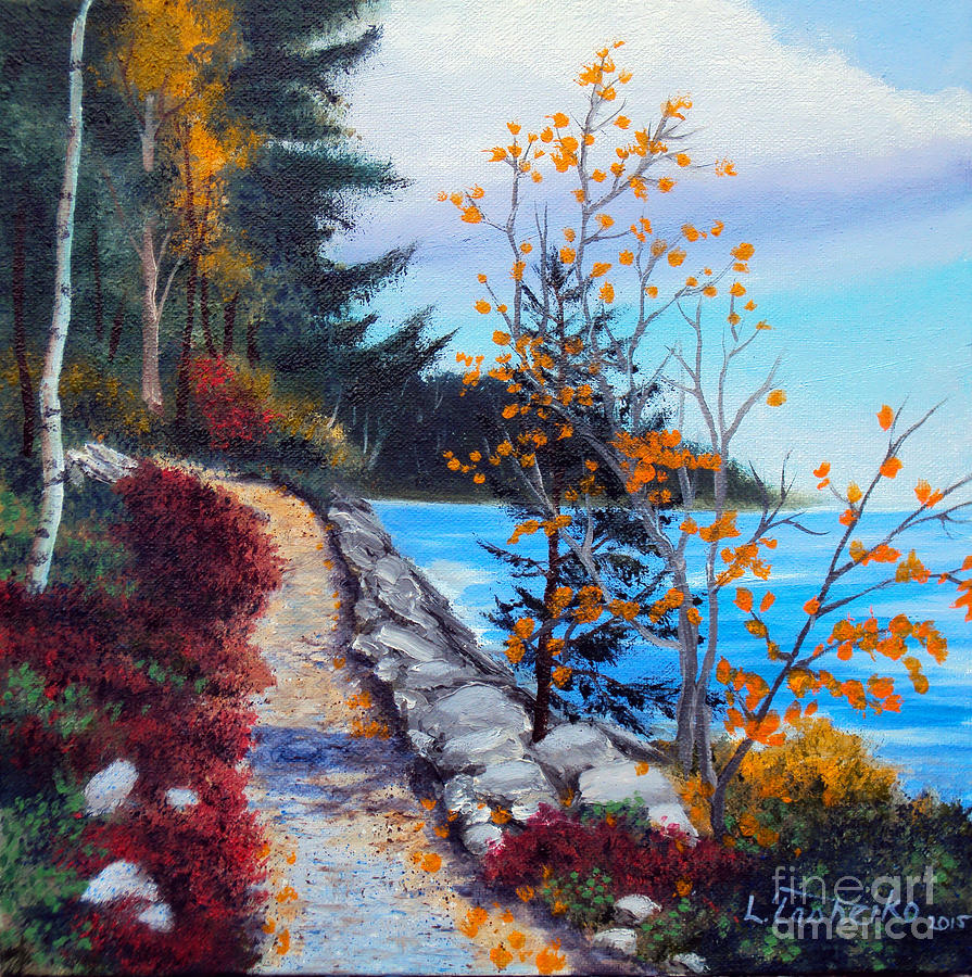 Acadia National Park Painting - Acadia Autumn Path by Laura Tasheiko