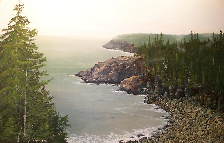 Acadia Maine Morning Mist Painting by Ken Ahlering