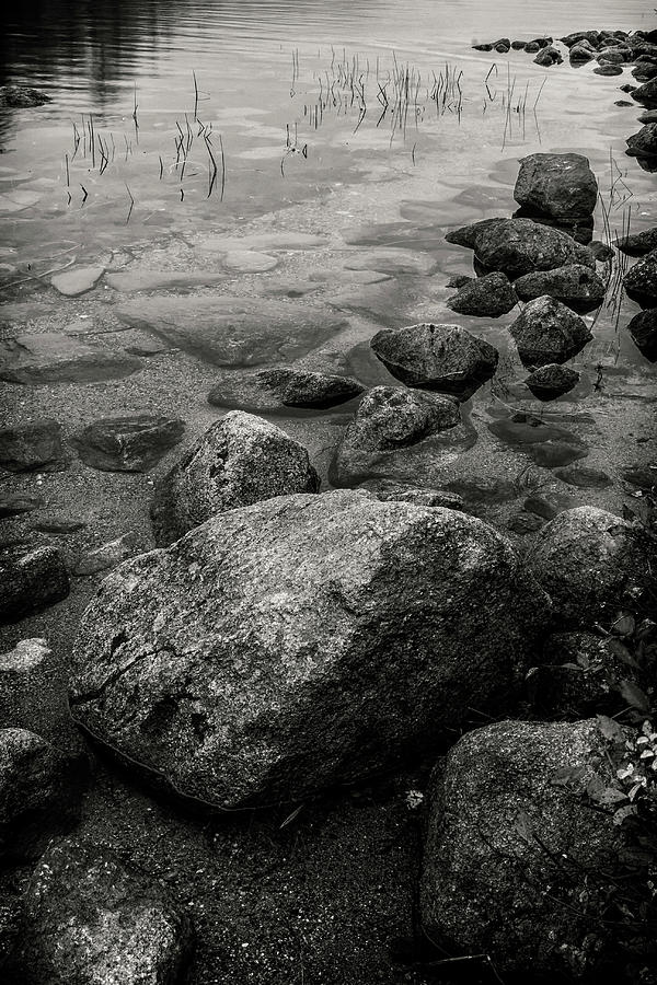 Acadia National Park Rocks in Lake -BnW-IMG_6452 Photograph by Greg Kluempers
