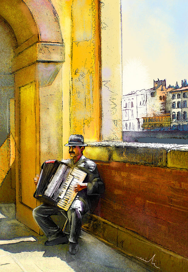 Accordeonist in Florence in Italy Painting by Miki De Goodaboom