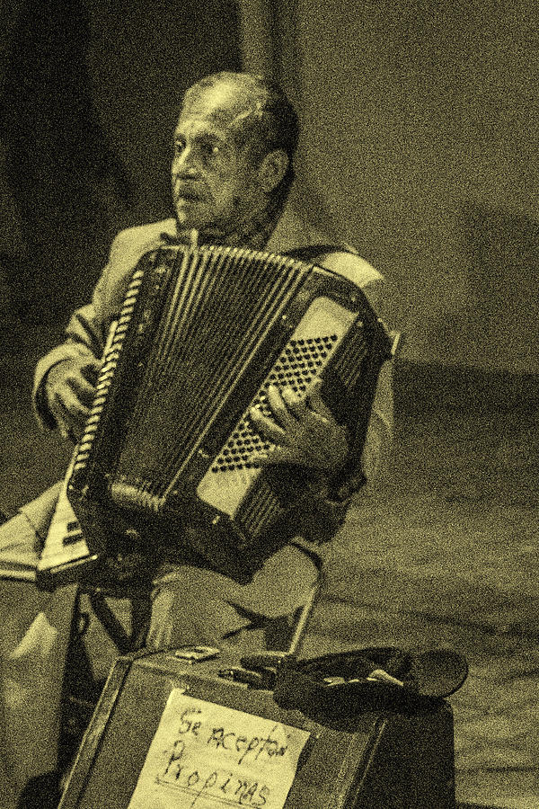 Black And White Photograph - Accordion Player by Totto Ponce