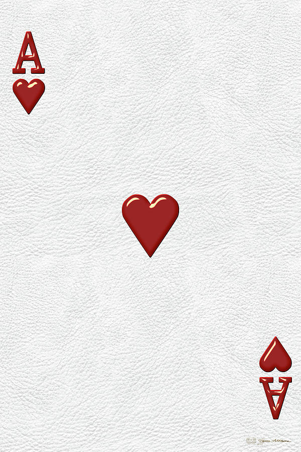 Ace of Hearts over White Leather  Digital Art by Serge Averbukh