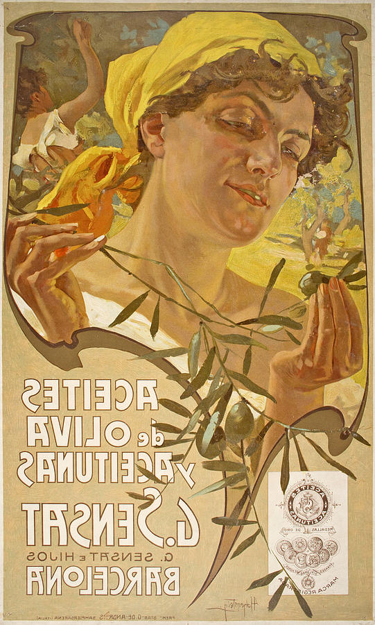 Aceites de oliva y aceitunas G. Sensat Drawing by Adolf Hohenstein