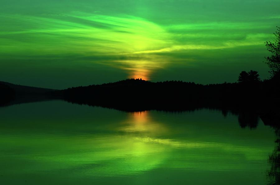 Achray Sunset in Green, Grand Lake, Algonquin Park Photograph by David Porteus