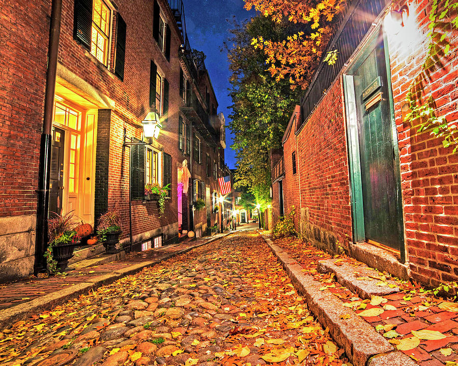 Acorn Street Autumn Boston Mass Street Light Photograph by Toby McGuire