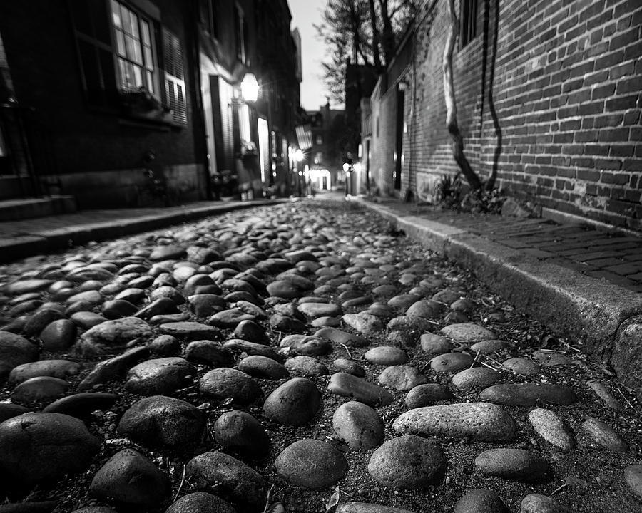 Acorn Street Cobblestone Detail Boston MA Black and White Photograph by Toby McGuire