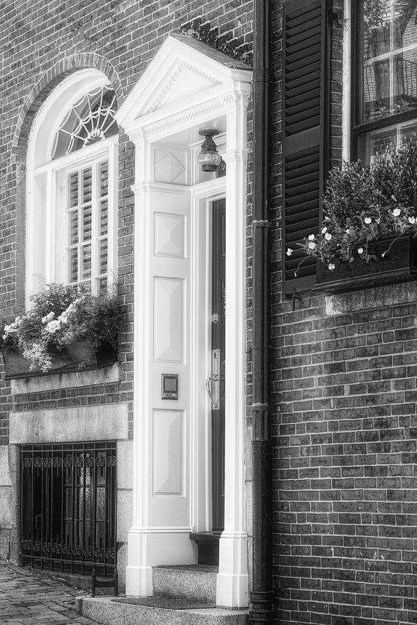 Acorn Street Door And Windows BW Photograph by Susan Candelario