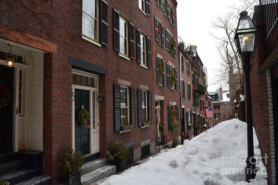 Acorn Street in the Snow Photograph by Leslie M Browning