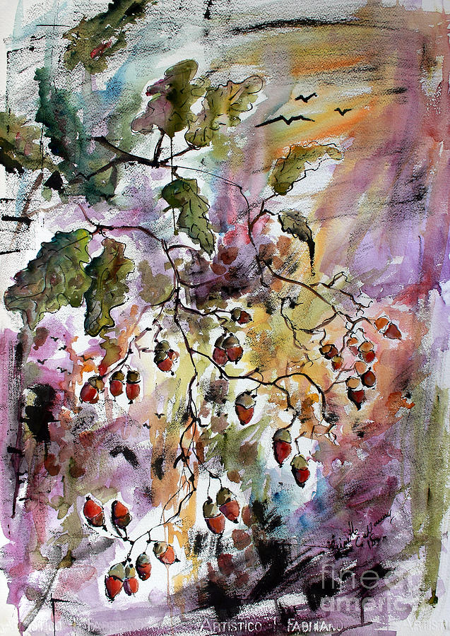 Acorns Autumn Expression Painting by Ginette Callaway