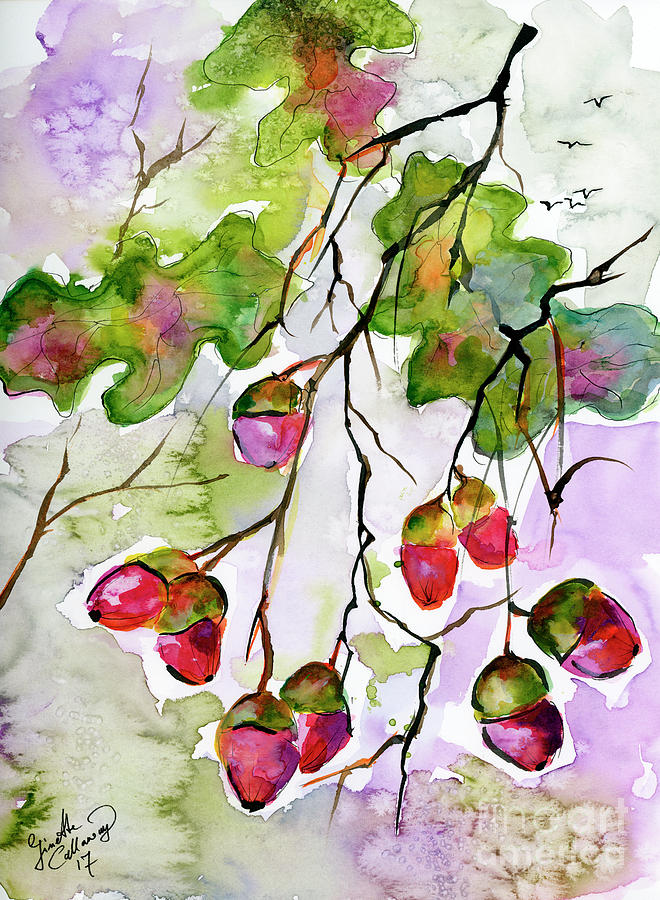 Acorns in the Autumn Evening Sun Painting by Ginette Callaway