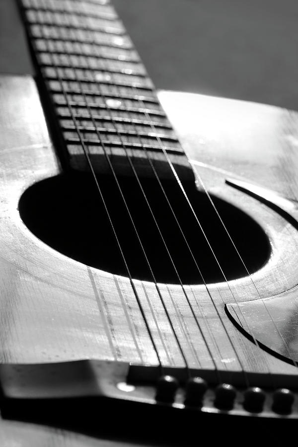 Acoustic Guitar in Black and White Photograph by Angela Murdock