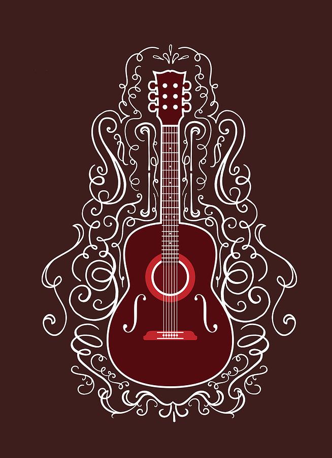 Guitar Painting - Acoustic Guitar With Scroll Design by Little Bunny Sunshine
