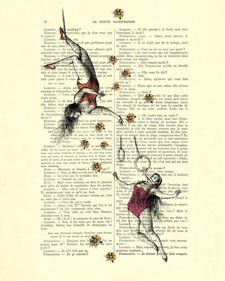 Vintage Digital Art - Acrobatics Women Circusact Vintage Illustration On Book Page by Madame Memento