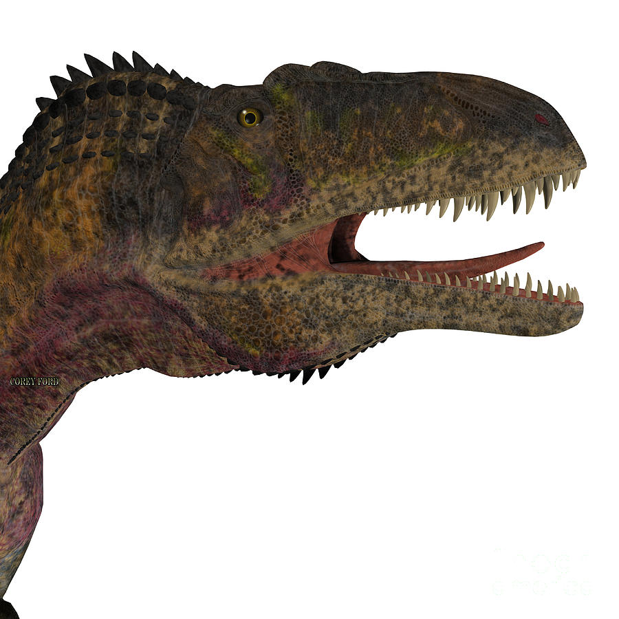 Acrocanthosaurus Dinosaur Head Painting by Corey Ford