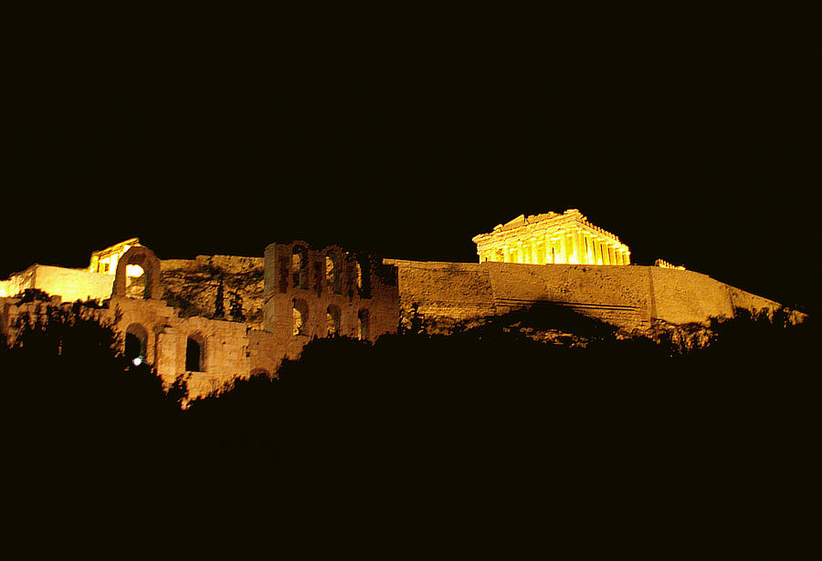 Landscape Photograph - Acropolis At Night by Pamela Kelly Phillips